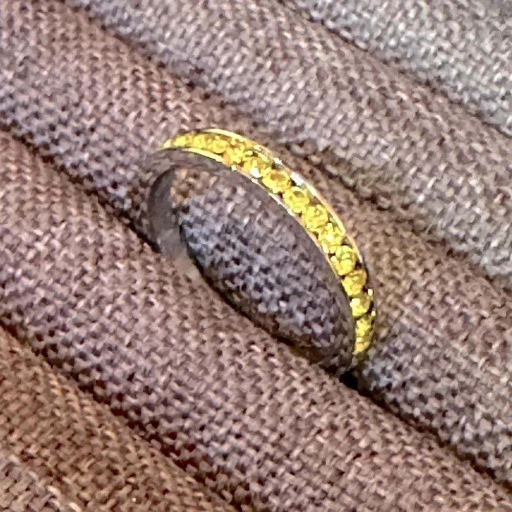 Yellow Citrine Colored CZ Stainless Steel Eternity Band Ring November Birthstone - Picture 6 of 6